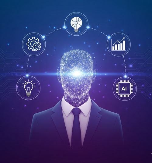 Stilisierte Darstellung von KI und einem Menschen